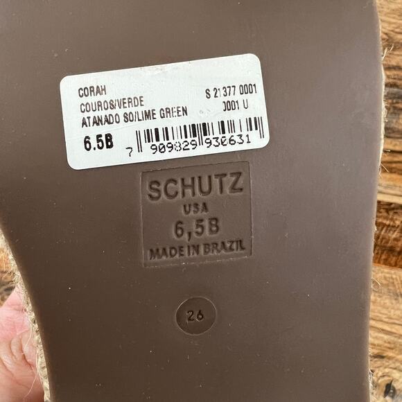 Schutz Corah Green Leather Espadrille Slide Sandals Women's 6.5 Block Heel - Picture 10 of 10